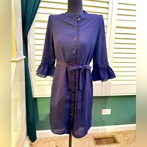 BANANA REPUBLIC, WOMENS 00P. BUTTON FRONT SHIRT BELTED SHORT DRESS, Navy